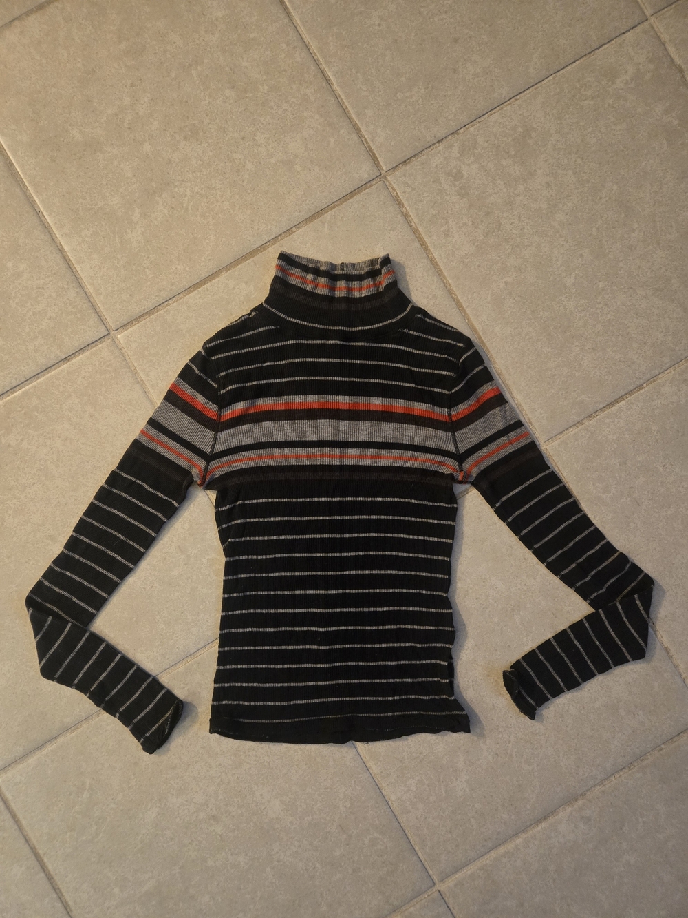rag & bone Black Striped Turtleneck with Gray and Red Bands
